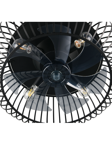 Plafonnier ventilateur JOHANNA installé dans salon moderne design noir