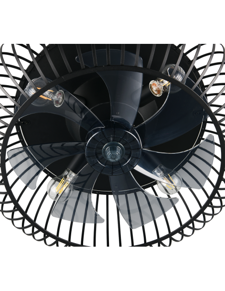 Plafonnier ventilateur JOHANNA installé dans salon moderne design noir