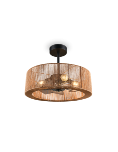 Plafonnier ventilateur SMILLUM en chanvre naturel 61 cm