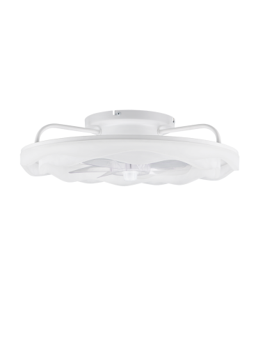 Plafonnier ventilateur SKAULO LED installé dans salon contemporain