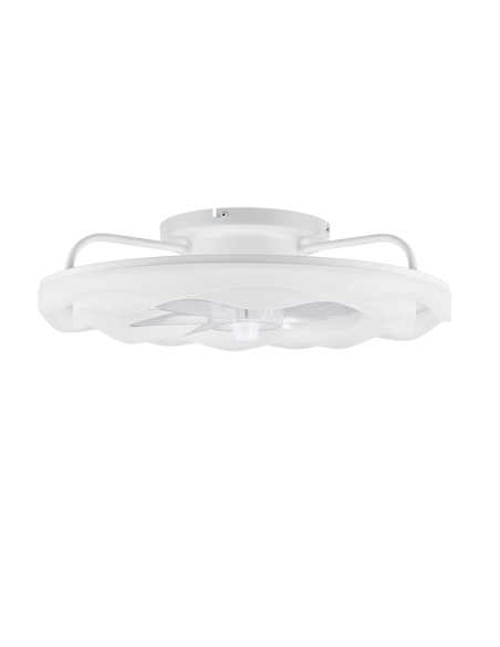 Plafonnier ventilateur SKAULO LED installé dans salon contemporain