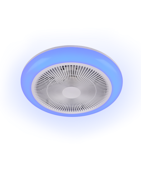 Plafonnier ventilateur HOLMSUND LED installé dans chambre contemporaine