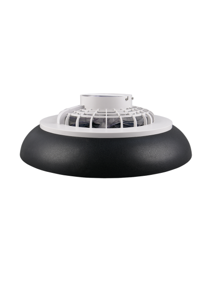 Plafonnier ventilateur SVAERHOLT LED installé dans salon moderne contemporain