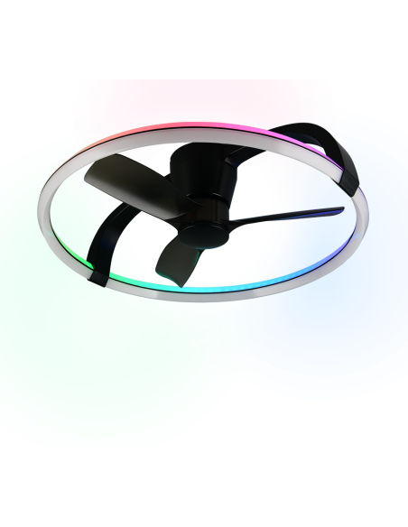 Plafonnier ventilateur STOCKHOLM LED installé dans grand salon moderne