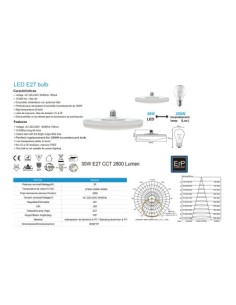 Ampoule E27 CCT 2700K- 3200K- 4000K  30W 2800LM - Mantra 2