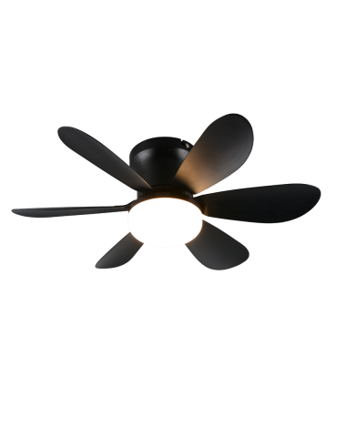 Plafonnier ventilateur LUND LED noir mat compact 53 cm