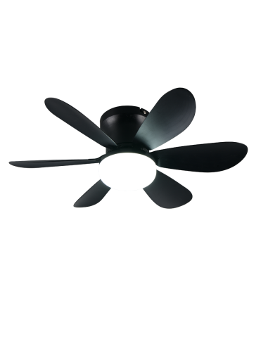 Plafonnier ventilateur LUND LED noir installé dans petite pièce moderne