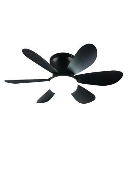 Plafonnier ventilateur LUND LED noir installé dans petite pièce moderne
