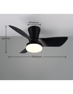 Ventilateur de plafond LED RANDERS noir mat design moderne 20W 2