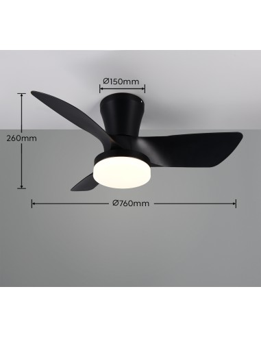 Ventilateur plafond noir LED CCT 2700K à 6500K avec télécommande RANDERS