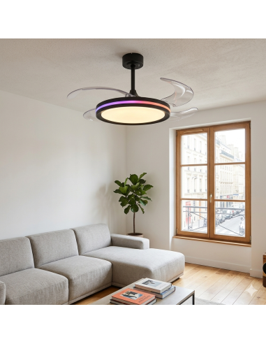 Ventilateur plafond Diam.106cm 3000K à 6500K 50W Noir - Mantra - Rafaga