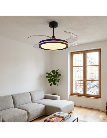 Ventilateur plafond Diam.106cm 3000K à 6500K 50W Noir - Mantra - Rafaga