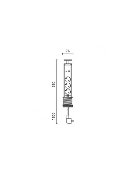 Prise triple de type A+C avec câble de 1,5mm, noire - Optonica