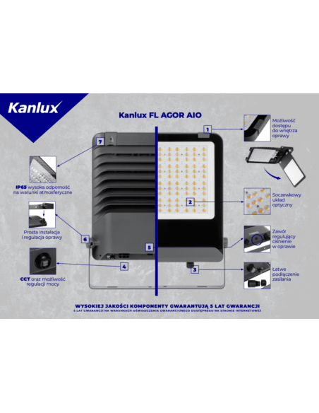 Projecteur LED CCT 200W 27550LM IP65 - Kanlux - Fl agor Aio