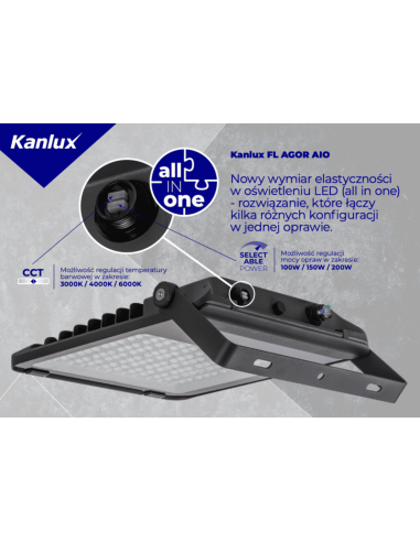 Projecteur LED CCT 200W 27550LM IP65 - Kanlux - Fl agor Aio