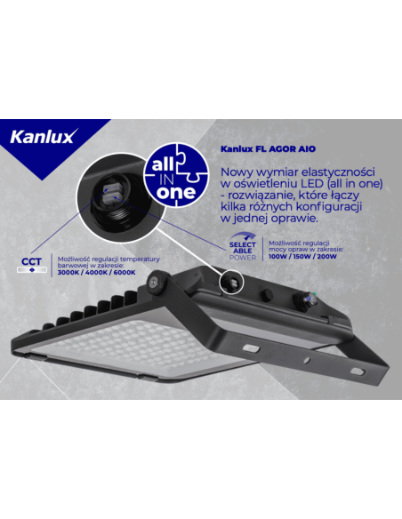 Projecteur LED CCT 200W 27550LM IP65 - Kanlux - Fl agor Aio