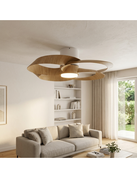 Ventilateur plafond Diam.65 cm 24W 2700/5000K Bois et Blanc- Mantra - Rose