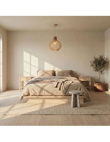 Suspension Led bois Clair Diam. 38cm 1xE27 12 W - Atelier Loupiote - Céleste