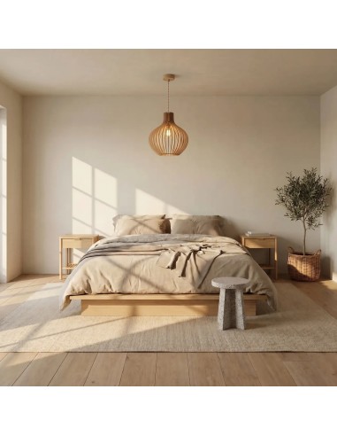 Suspension Led teinté chêne Diam. 38cm 1xE27 12 W - Atelier Loupiote - Céleste