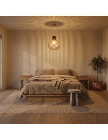 Suspension Led teinté chêne Diam. 38cm 1xE27 12 W - Atelier Loupiote - Céleste