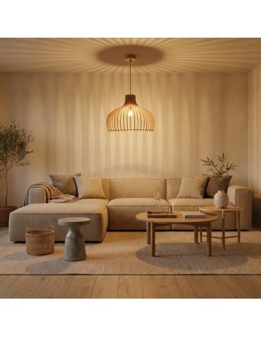 Suspension Led bois Clair Diam. 55cm 1xE27 12 W - Atelier Loupiote - Léon