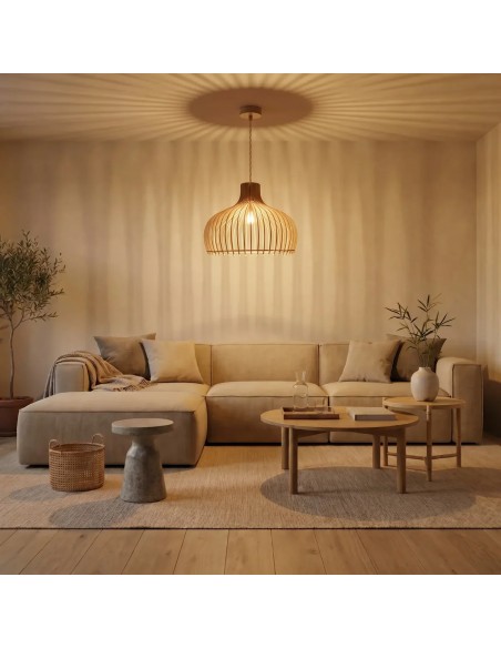 Suspension Led bois Clair Diam. 55cm 1xE27 12 W - Atelier Loupiote - Léon