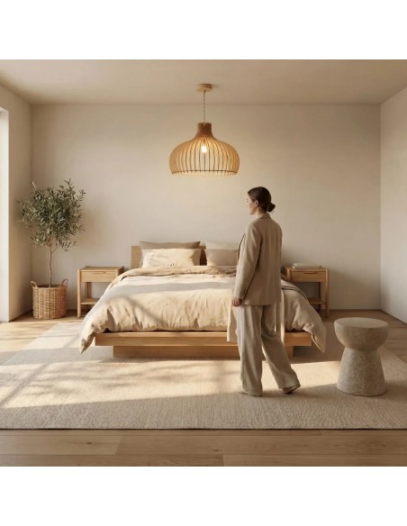 Suspension Led bois Clair Diam. 55cm 1xE27 12 W - Atelier Loupiote - Léon