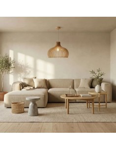 Suspension Led teinté chêne Diam. 55cm 1xE27 12 W - Atelier Loupiote - Léon 2