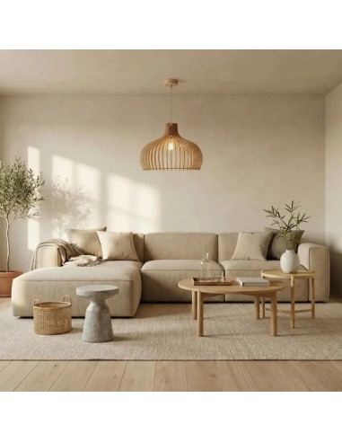Suspension Led teinté chêne Diam. 55cm 1xE27 12 W - Atelier Loupiote - Léon