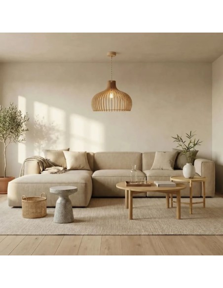 Suspension Led teinté chêne Diam. 55cm 1xE27 12 W - Atelier Loupiote - Léon