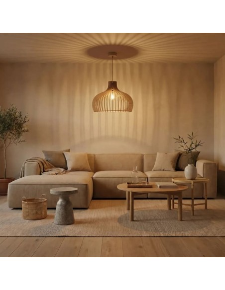 Suspension Led teinté chêne Diam. 55cm 1xE27 12 W - Atelier Loupiote - Léon