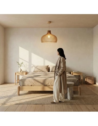 Suspension Led teinté chêne Diam. 55cm 1xE27 12 W - Atelier Loupiote - Léon