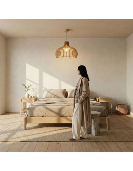 Suspension Led teinté chêne Diam. 55cm 1xE27 12 W - Atelier Loupiote - Léon