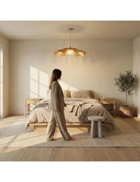 Suspension Led teinté chêne Diam. 76 cm 1xE27 12 W - Atelier Loupiote - Rose