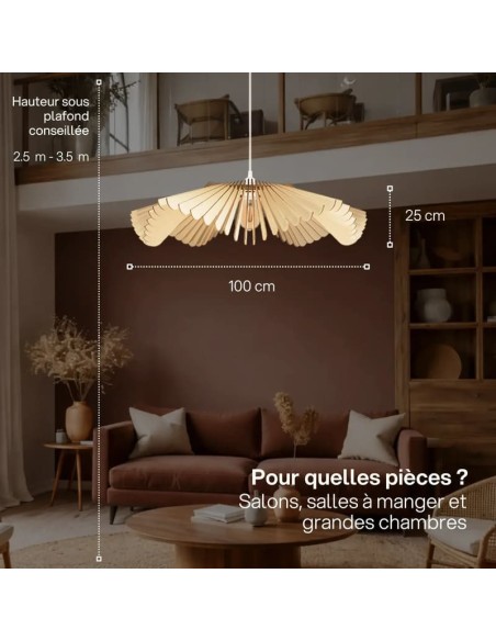 Suspension Led bois Clair Diam. 100 cm 1xE27 12 W - Atelier Loupiote - Rose