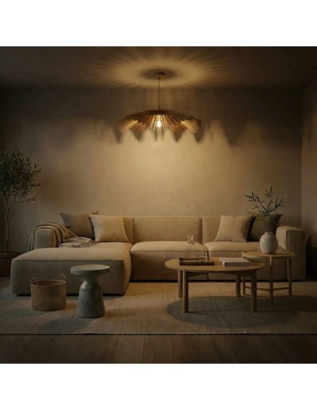 Suspension Led teinté chêne Diam. 100 cm 1xE27 12 W - Atelier Loupiote - Rose