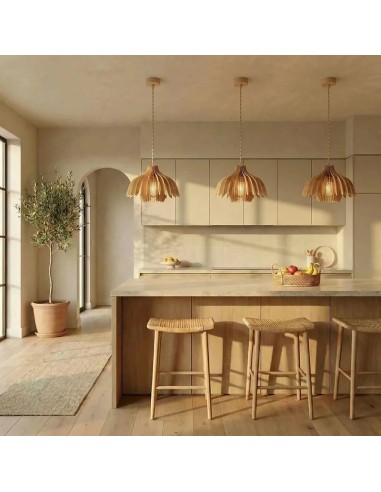 Suspension en teinté chêne Diam. 37 cm 1xE27 12 W - Atelier Loupiote - Tullia