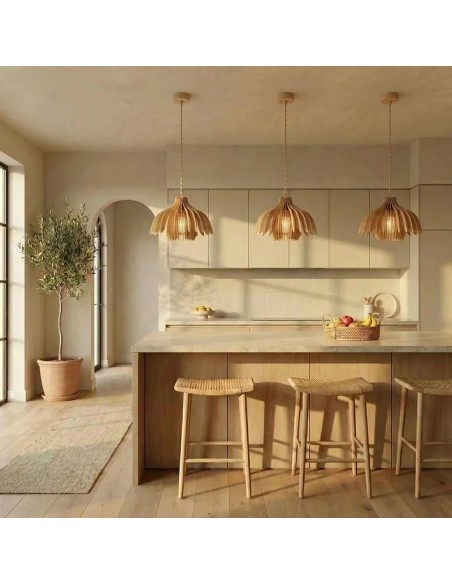 Suspension en teinté chêne Diam. 37 cm 1xE27 12 W - Atelier Loupiote - Tullia