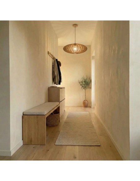 Suspension bois teinté chêne ø50cm E27- Atelier Loupiote - Mini Néo