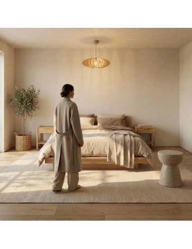 Suspension bois teinté chêne ø50cm E27- Atelier Loupiote - Mini Néo