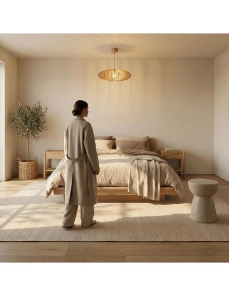 Suspension bois teinté chêne ø50cm E27- Atelier Loupiote - Mini Néo