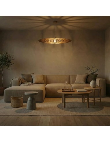 Suspension bois teinté chêne ø85cm E27 12W - Atelier Loupiote - Néo