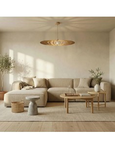 Suspension bois teinté chêne ø85cm E27 12W - Atelier Loupiote - Néo 2