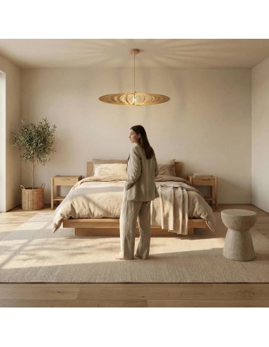 Suspension bois teinté chêne ø85cm E27 12W - Atelier Loupiote - Néo
