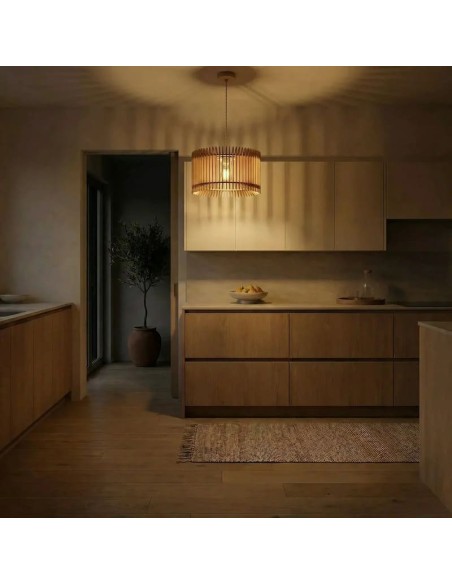 Suspension teinté chêne Diam.40cm 1XE27 12W -Atelier Loupiote- Apollon