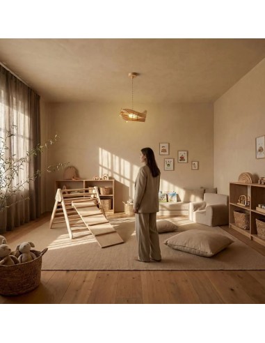 Suspension bois teinté chêne 1XE27 12W - Atelier Loupiote - Antoine