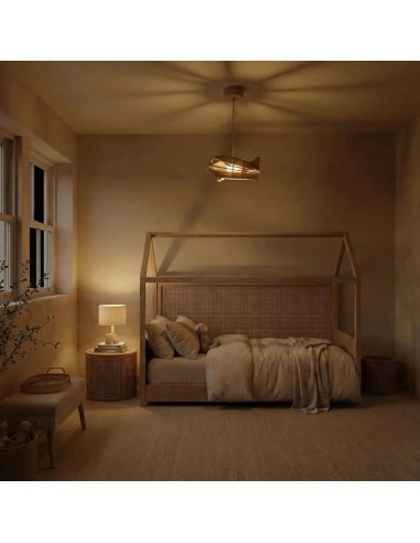 Suspension bois teinté chêne 1XE27 12W - Atelier Loupiote - Antoine