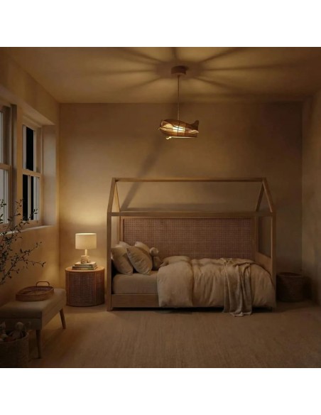 Suspension bois teinté chêne 1XE27 12W - Atelier Loupiote - Antoine