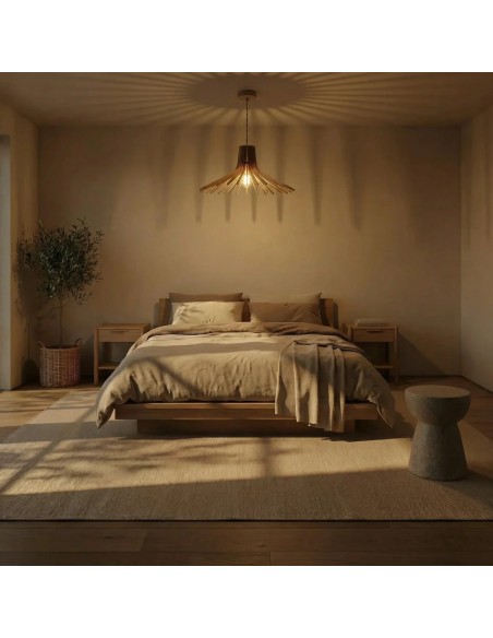Suspension teinté chêne Diam. 54 cm 1xE27 12 W - Atelier Loupiote - Azur