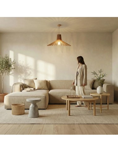 Suspension en teinté chêne Diam. 80 cm 1xE27 12 W - Atelier Loupiote - Azur